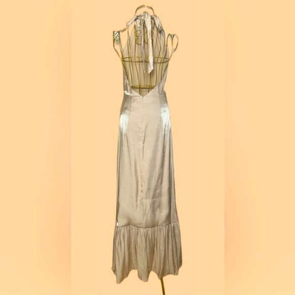NWT XIX Palms Hawaiian Apricot Flowy Halter Ruffled Dress, Leg Slit & Low Back S - Picture 7 of 16